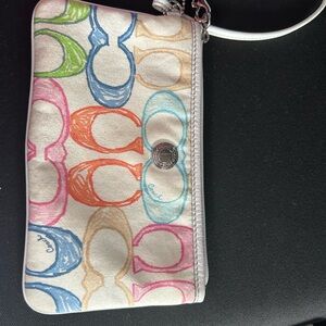 Coach White Multicolor Graphic Wristlet